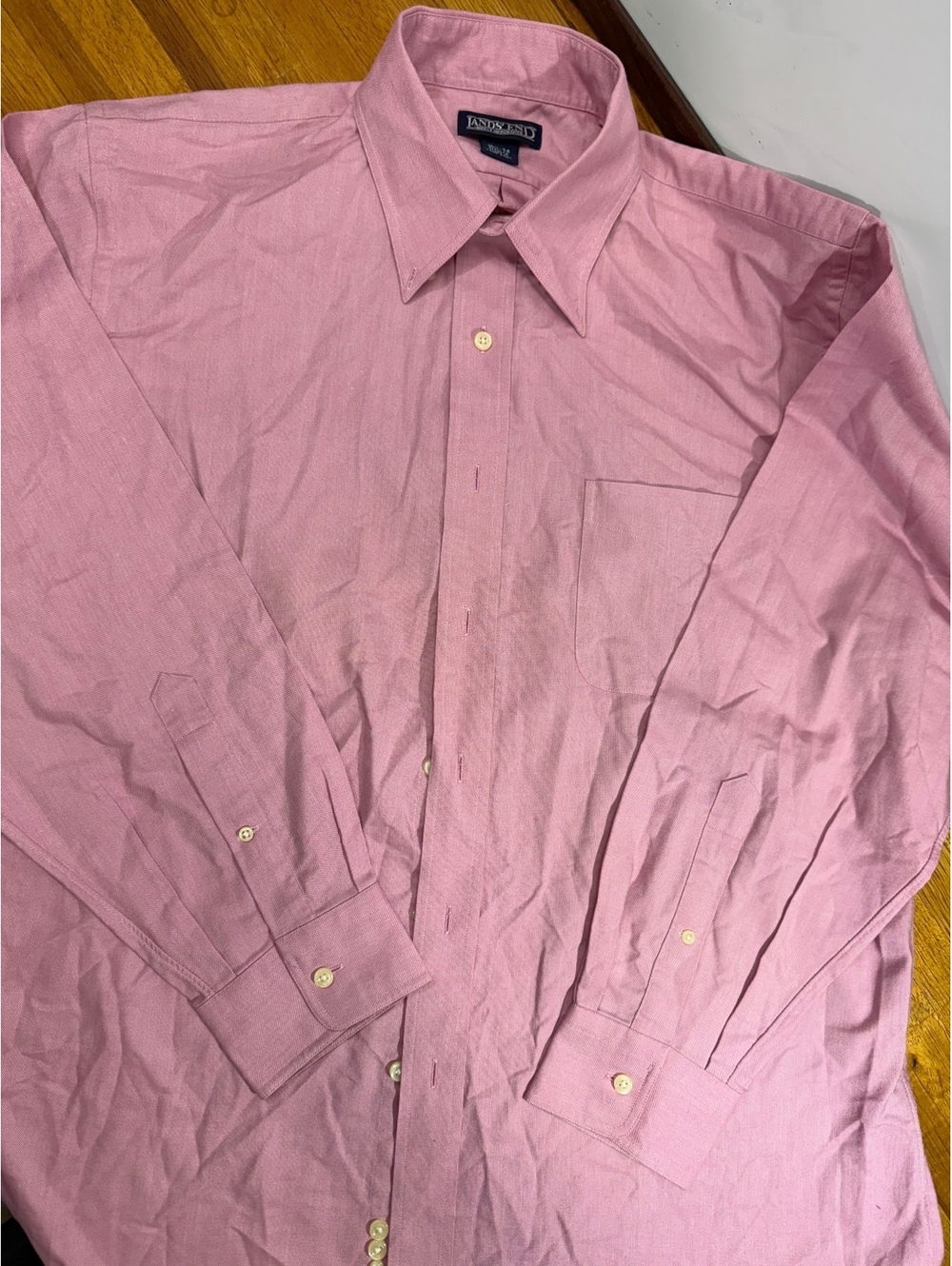 Vintage 90s Lands End Pink Oxford Cloth Button Down Shirt 16 1/2 34